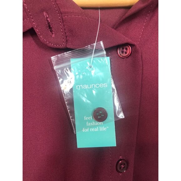 Maurices Button Front Blouse Maroon Burgundy Knot Front Long Sleeved Women's XL - Picture 7 of 9